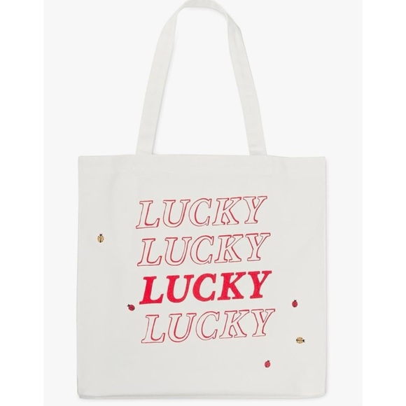 Kate Spade Cute Canvas Tote Bag for Women with Red 'Lucky' Print NEW - Picture 1 of 4